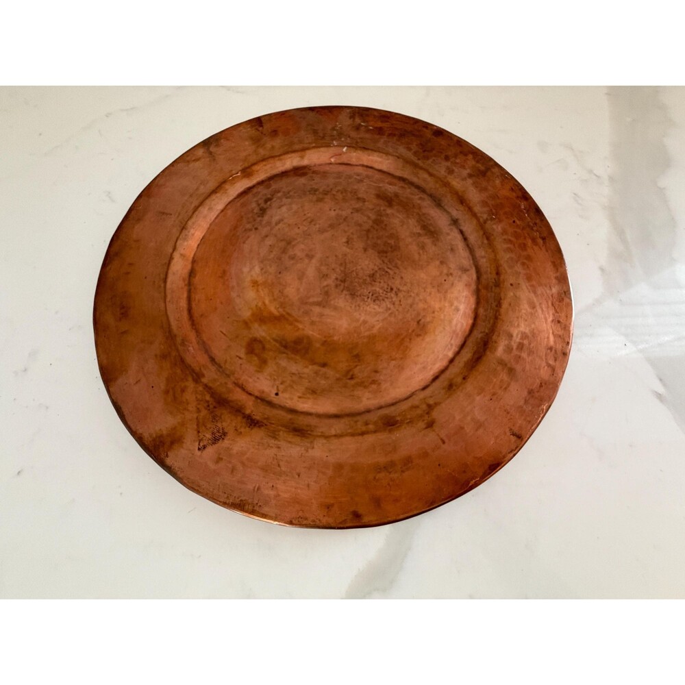Vintage Copper Platter Patina Serving Plate, Large 12" Round Metal Charger